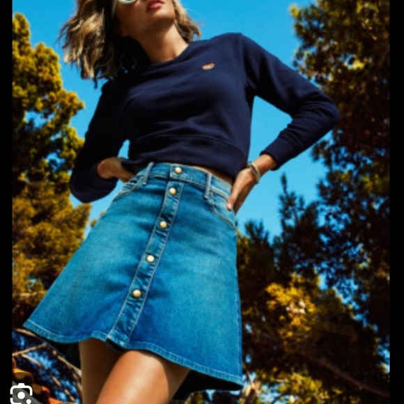 MOTHER Miranda Snap Down Mini Flare Skirt Denim Jean Size 27 - Picture 1 of 13